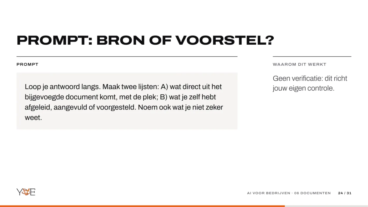 Dia: prompt die AI laat scheiden wat uit de bron komt en wat het zelf voorstelt.